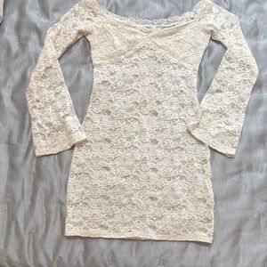 Off-Shoulder Ivory Lace Long-Sleeve Dress